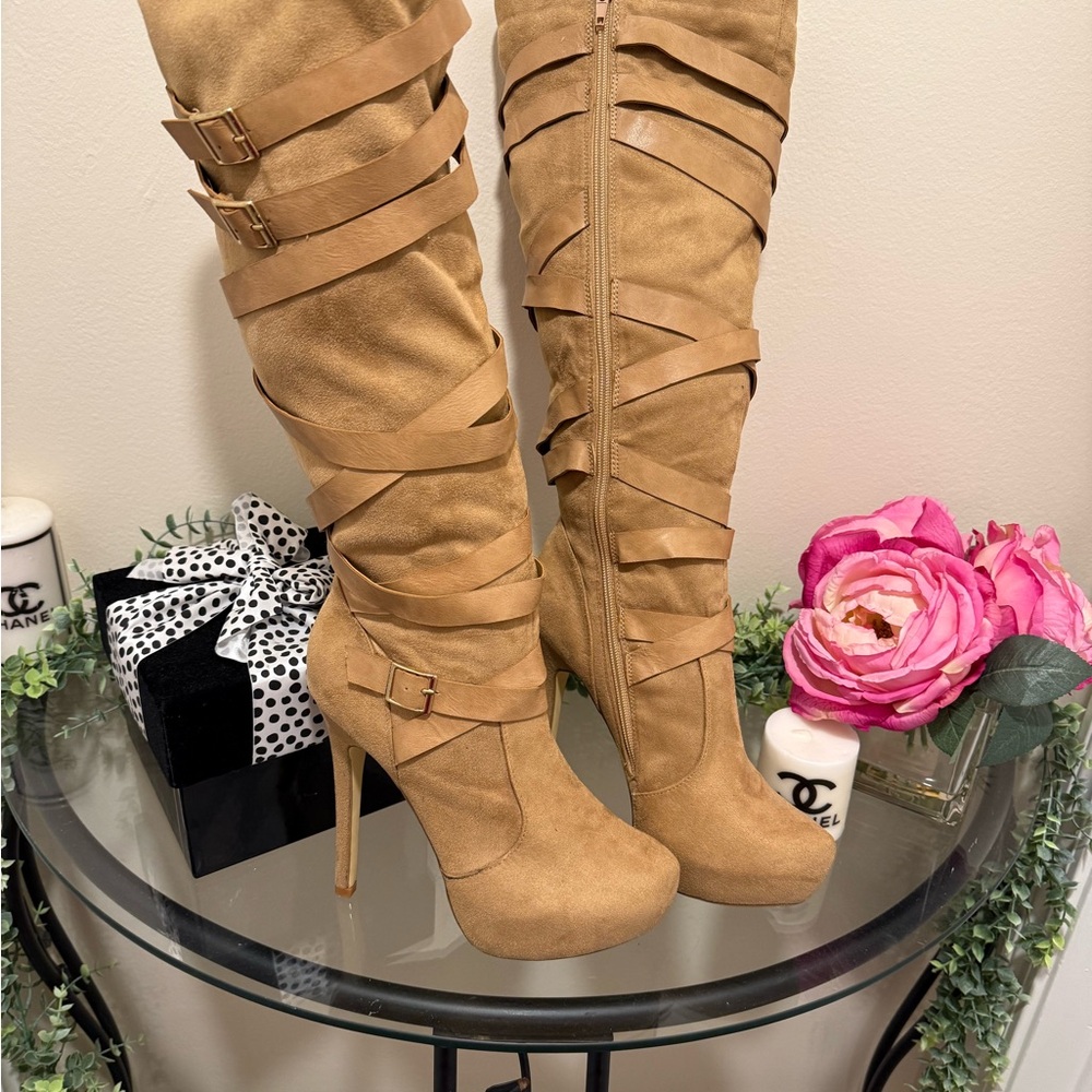 Tan Suede Knee-High Boots - Picture 3 of 3